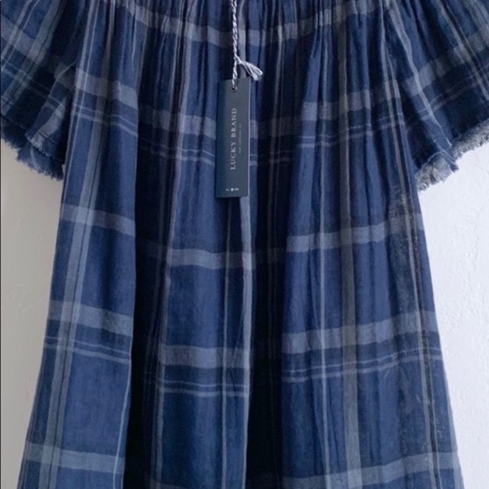 NWT Lucky Brand off shoulder blue plaid top - Picture 4 of 5